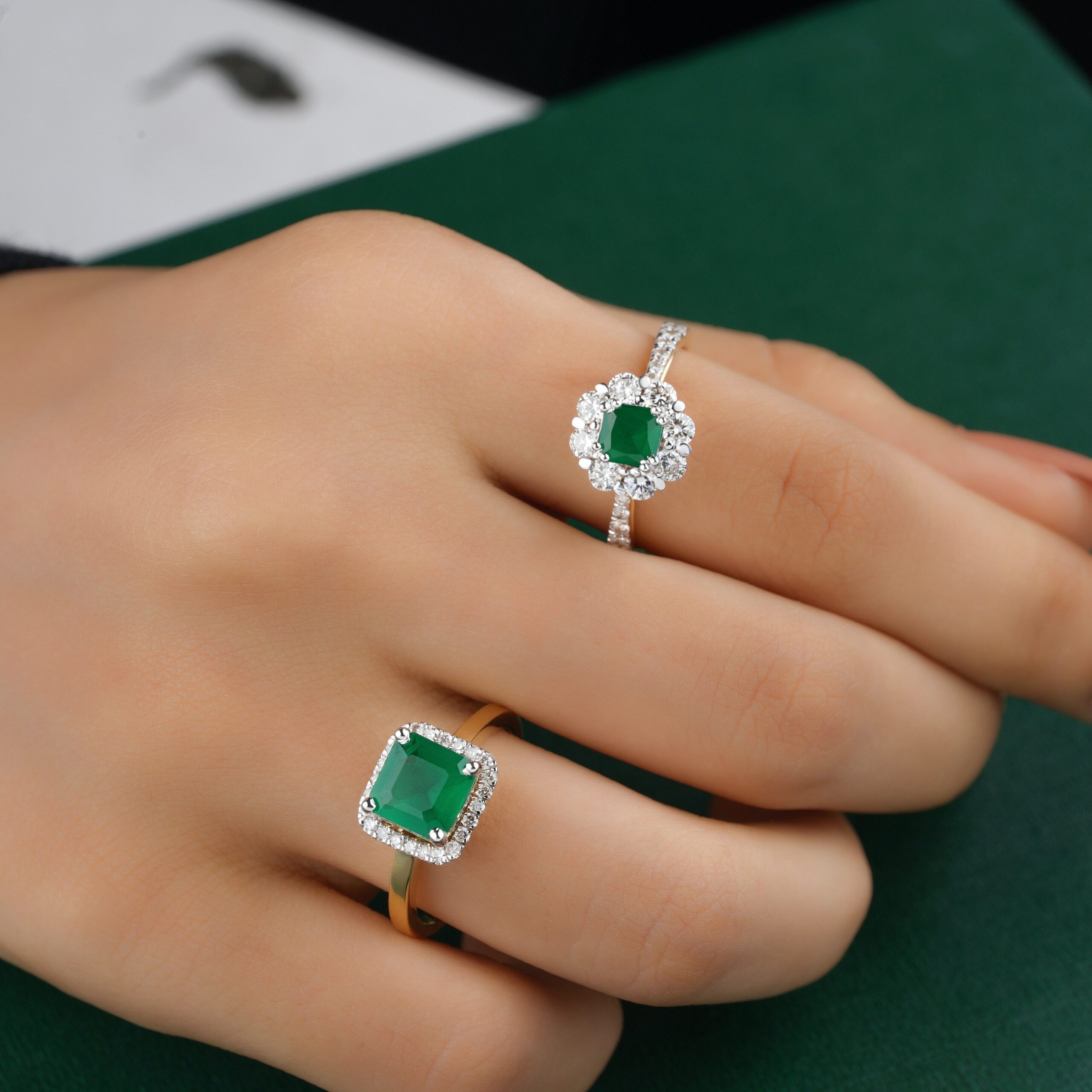 Frisco Engagement Rings Emerald Halo