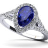 Pear Shape Halo Diamond And Gemstone Anniversary Ring